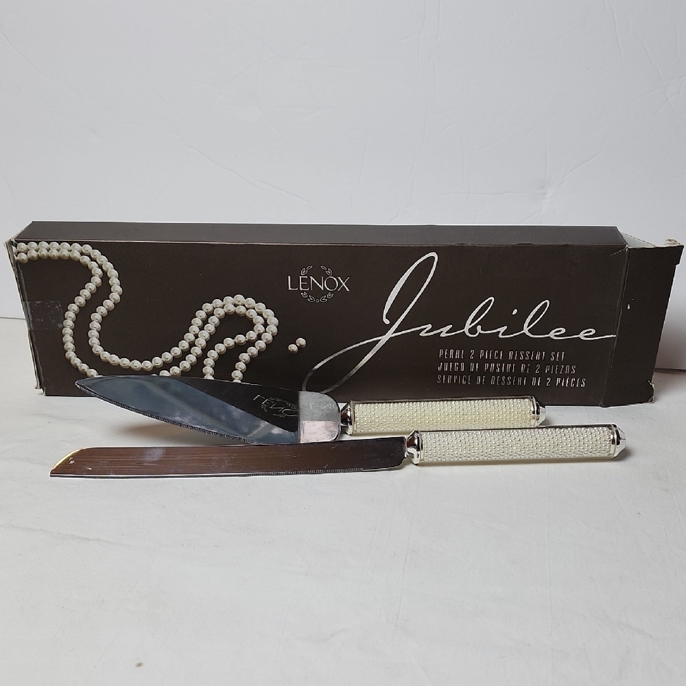 Lenox Jubilee Pearl 2 Piece Dessert Set Wedding Cake Knife Server Pearl Handle